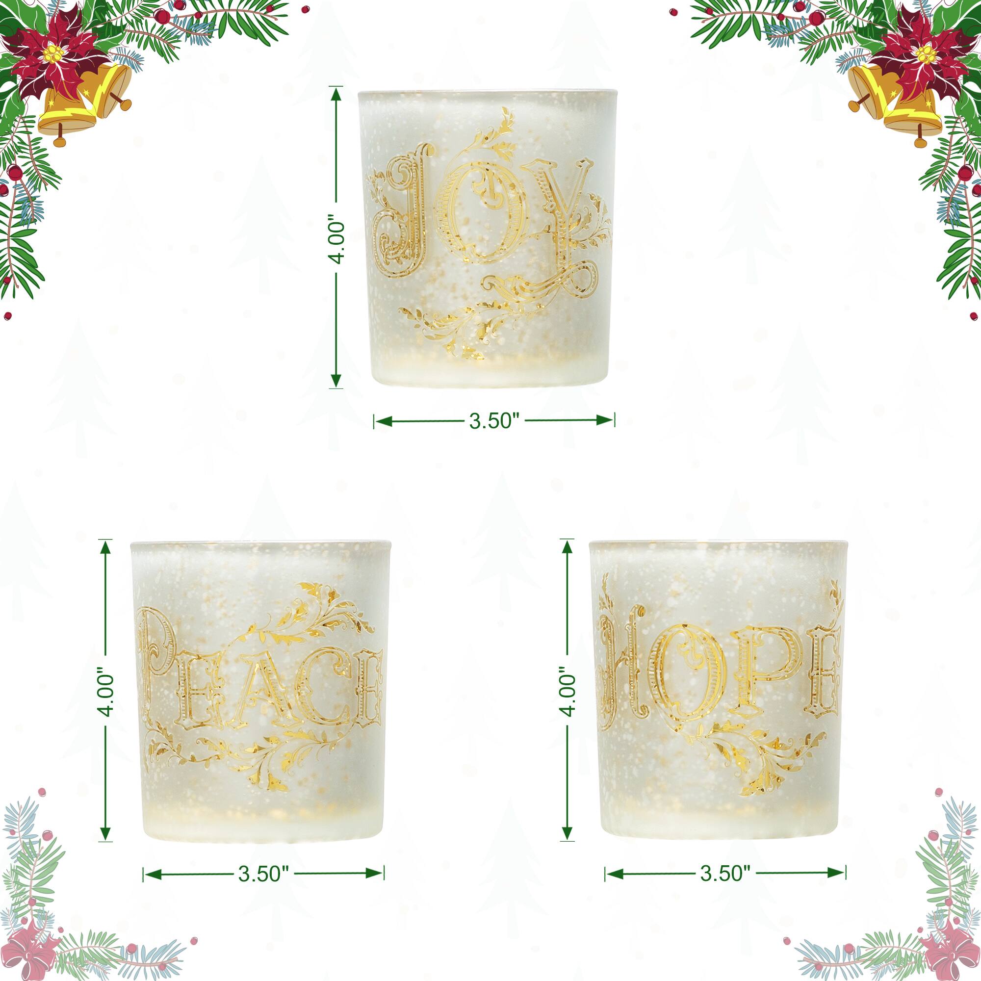 Glitzhome® 4" Joy, Peace, & Hope Candle Holder Set